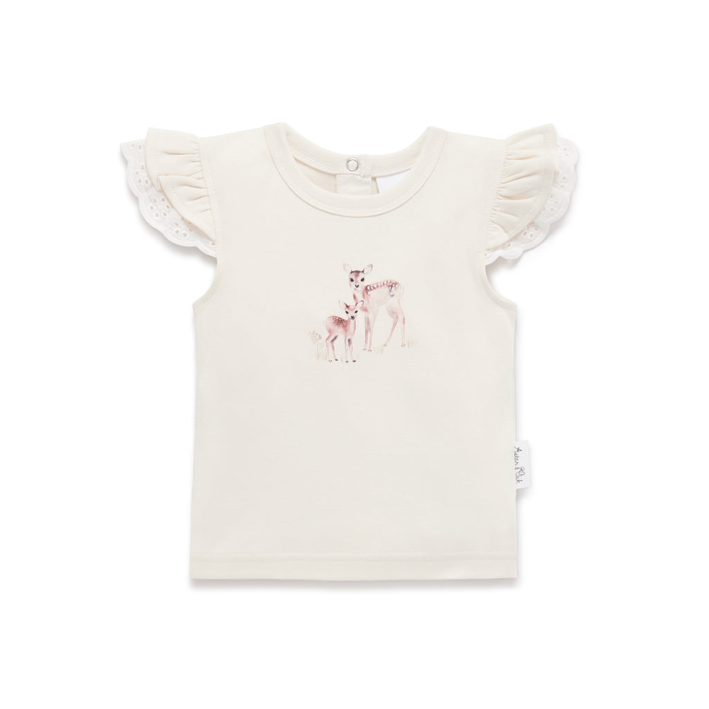 Aster & Oak Organic Cotton Flutter Top – Fawn Meadow Floral Blouse