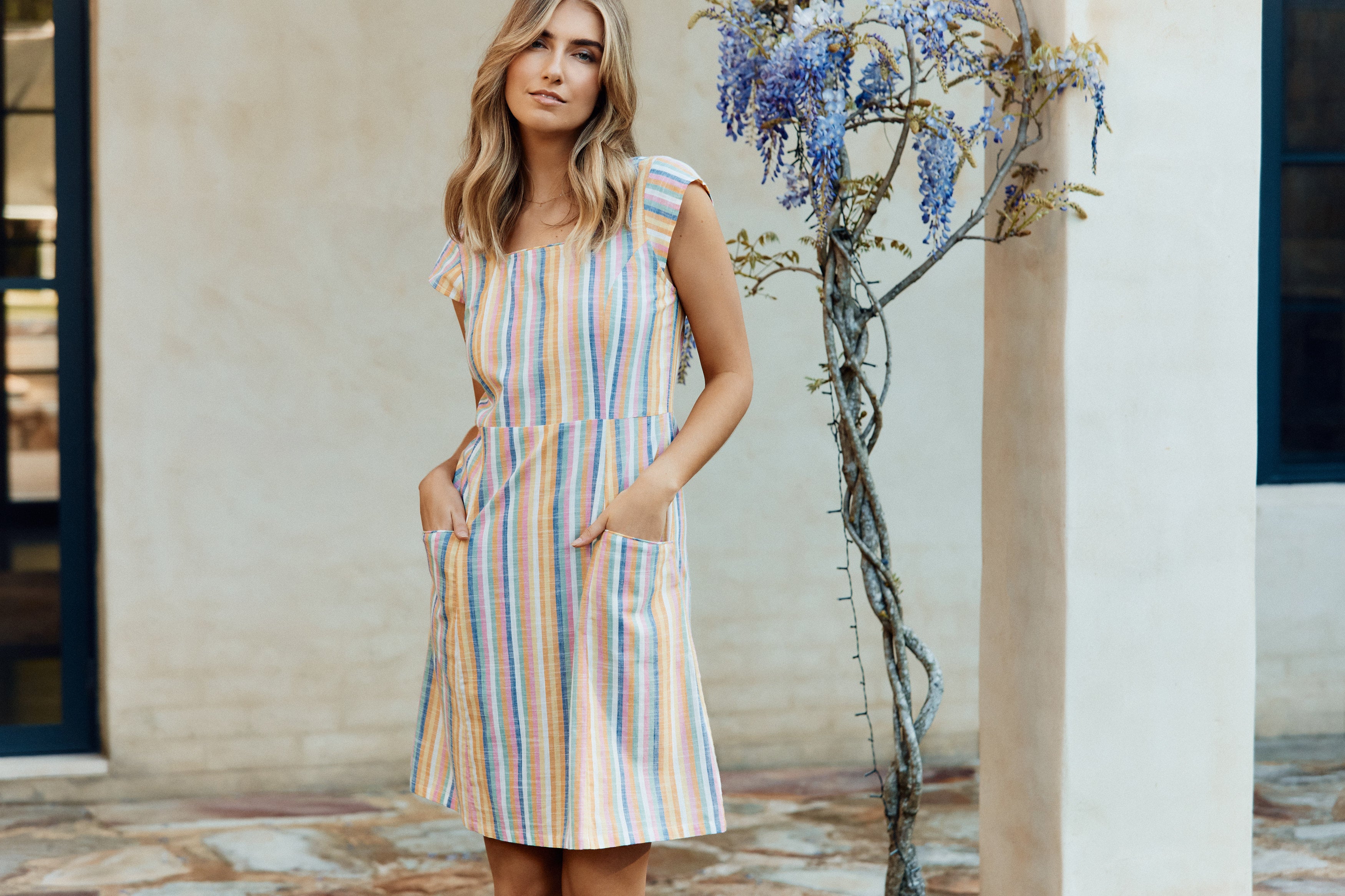MahaShe Anna Tunic in Summer Stripe | 100% Cotton Long-Line Floral Top