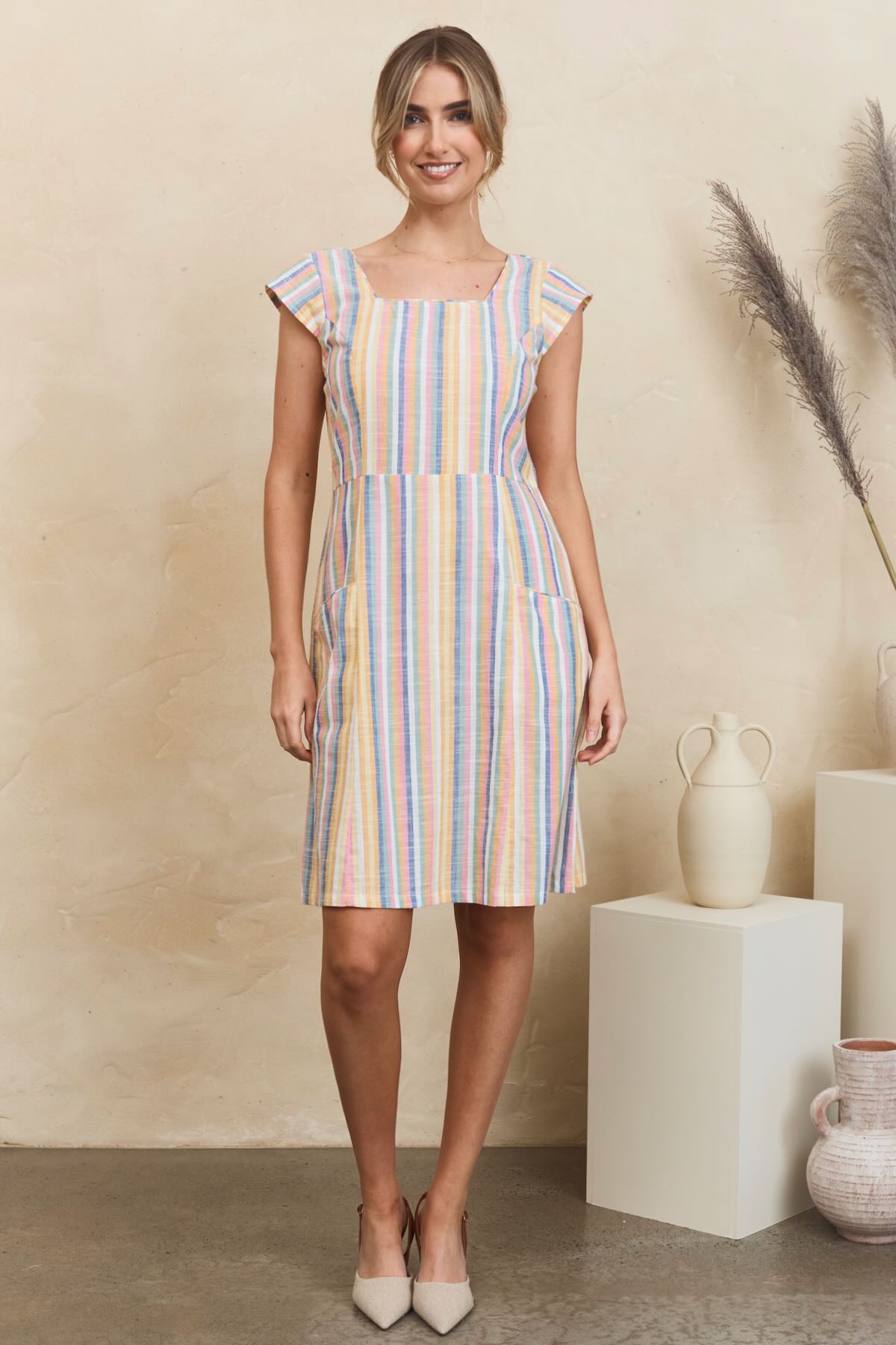 MahaShe Anna Tunic in Summer Stripe | 100% Cotton Long-Line Floral Top