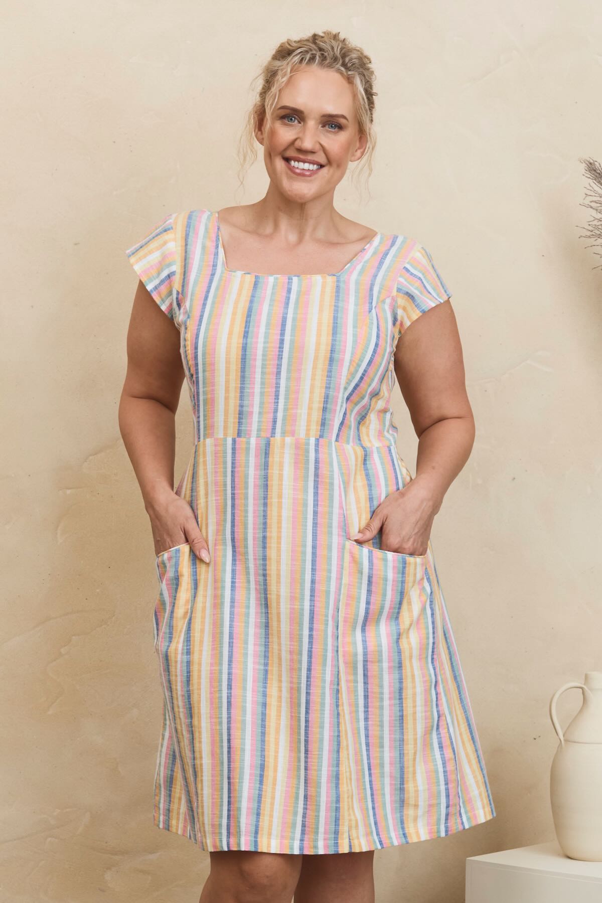 MahaShe Anna Tunic in Summer Stripe | 100% Cotton Long-Line Floral Top