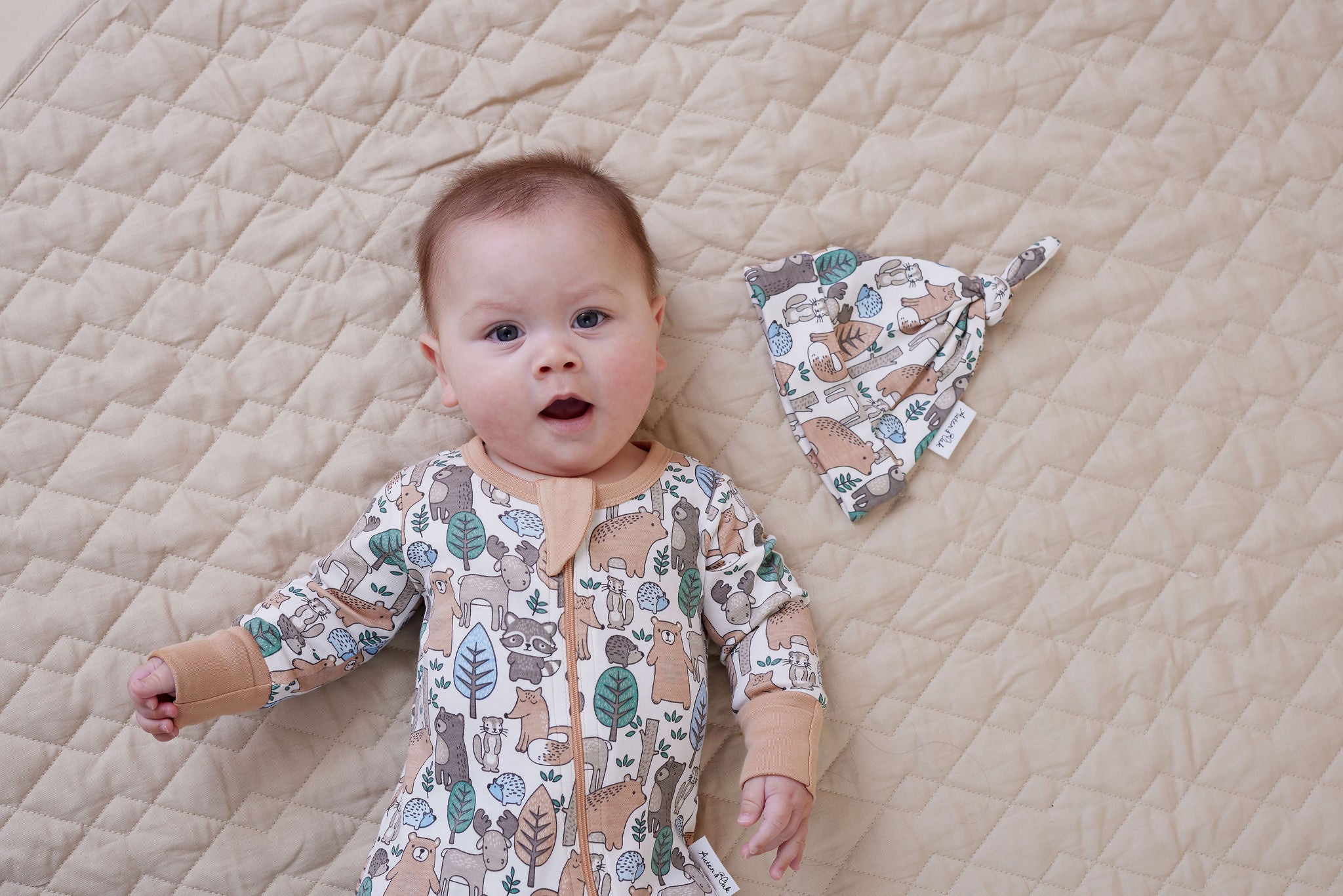Aster & Oak Organic Zip Romper – Noah Woodland Onesie