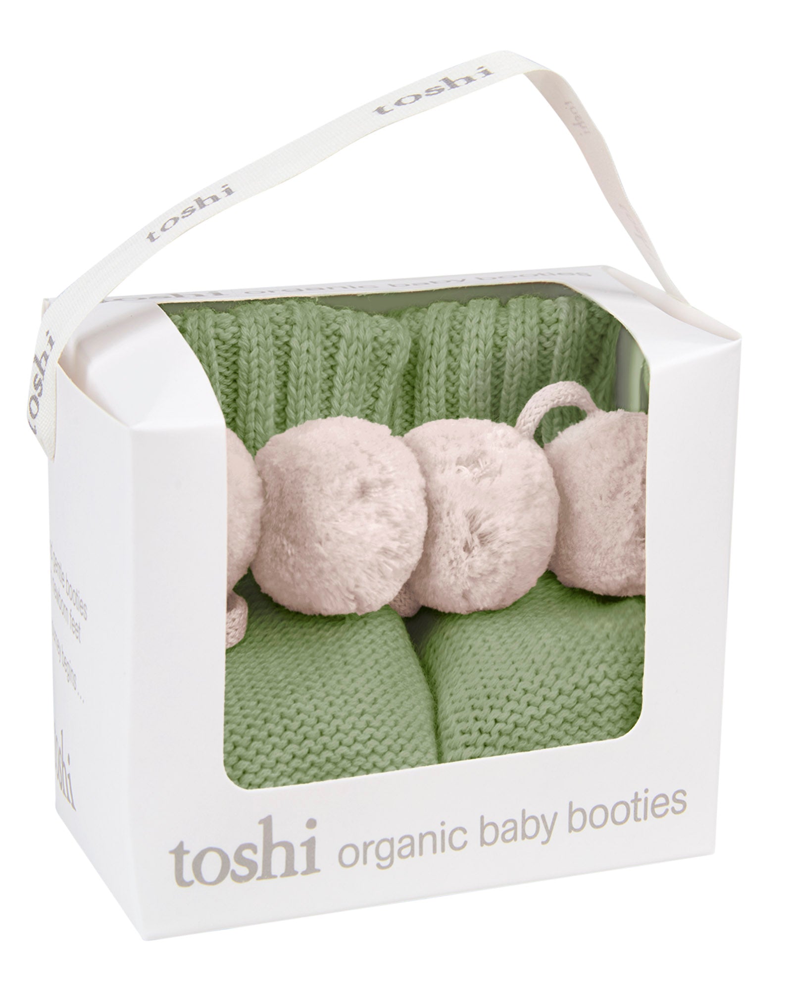 Toshi organic gumtree baby booties in packaging on a white background