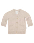 Toshi Organic Cotton Remy Grandpa Cardigan Oatmeal, a beige baby cardigan with button details on a white background.