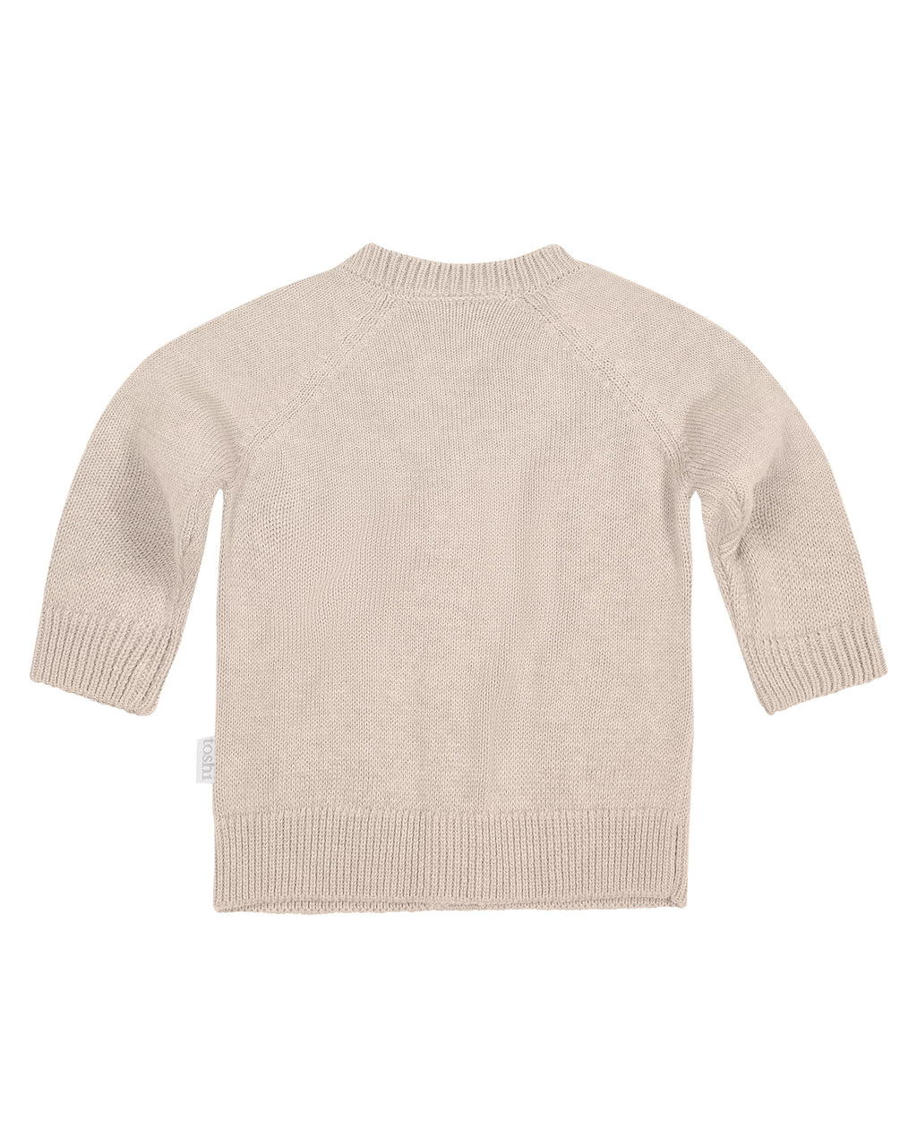Toshi Organic Cotton Remy Grandpa Cardigan Oatmeal, a beige baby cardigan with button details on a white background.