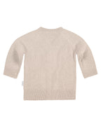 Toshi Organic Cotton Remy Grandpa Cardigan Oatmeal, a beige baby cardigan with button details on a white background.