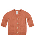 Toshi Organic Cotton Remy Cardigan Tumbleweed, an orange knitted cardigan with button details on a white background