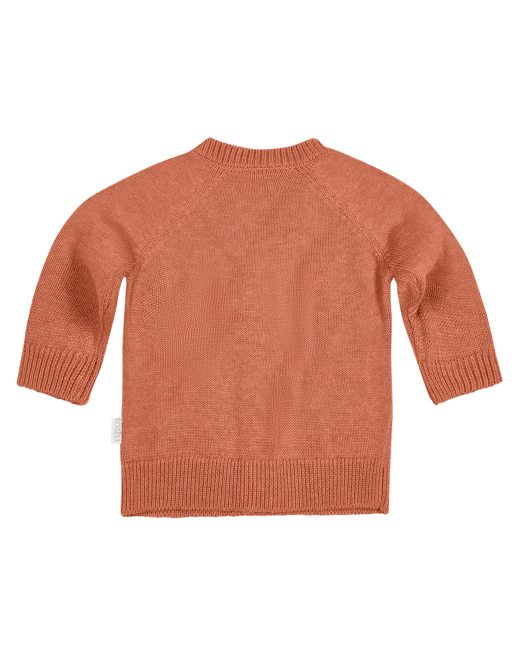 Toshi Organic Cotton Remy Cardigan Tumbleweed, an orange knitted cardigan on a white background