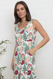 MahaShe Bianca Midi Dress in Bloom | 100% Cotton Hand-Printed A-Line Dress
