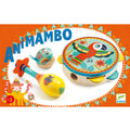 Colorful children's musical instruments set on a vibrant orange background with 'Animambo' branding.