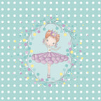 Illustration of a girl in a purple dress with a crown on a polka dot background