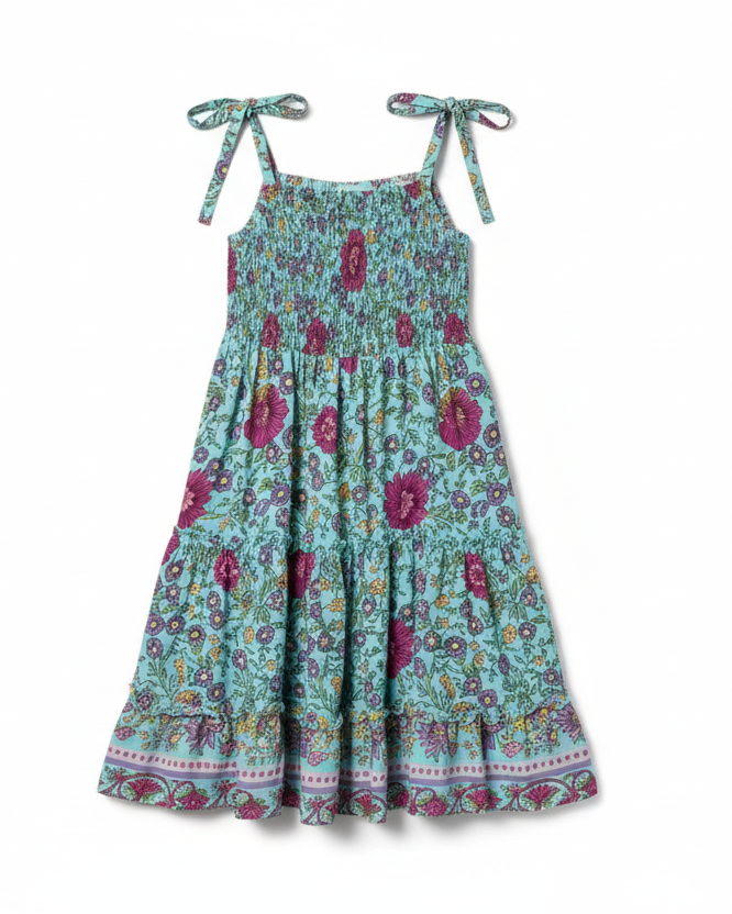 MilaMeli Aria Spring Dress Aqua Wildflower Print