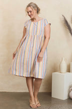 Mahashe Lina Dress Summer Stripe | 100% Cotton Floral Shift Dress with Pockets