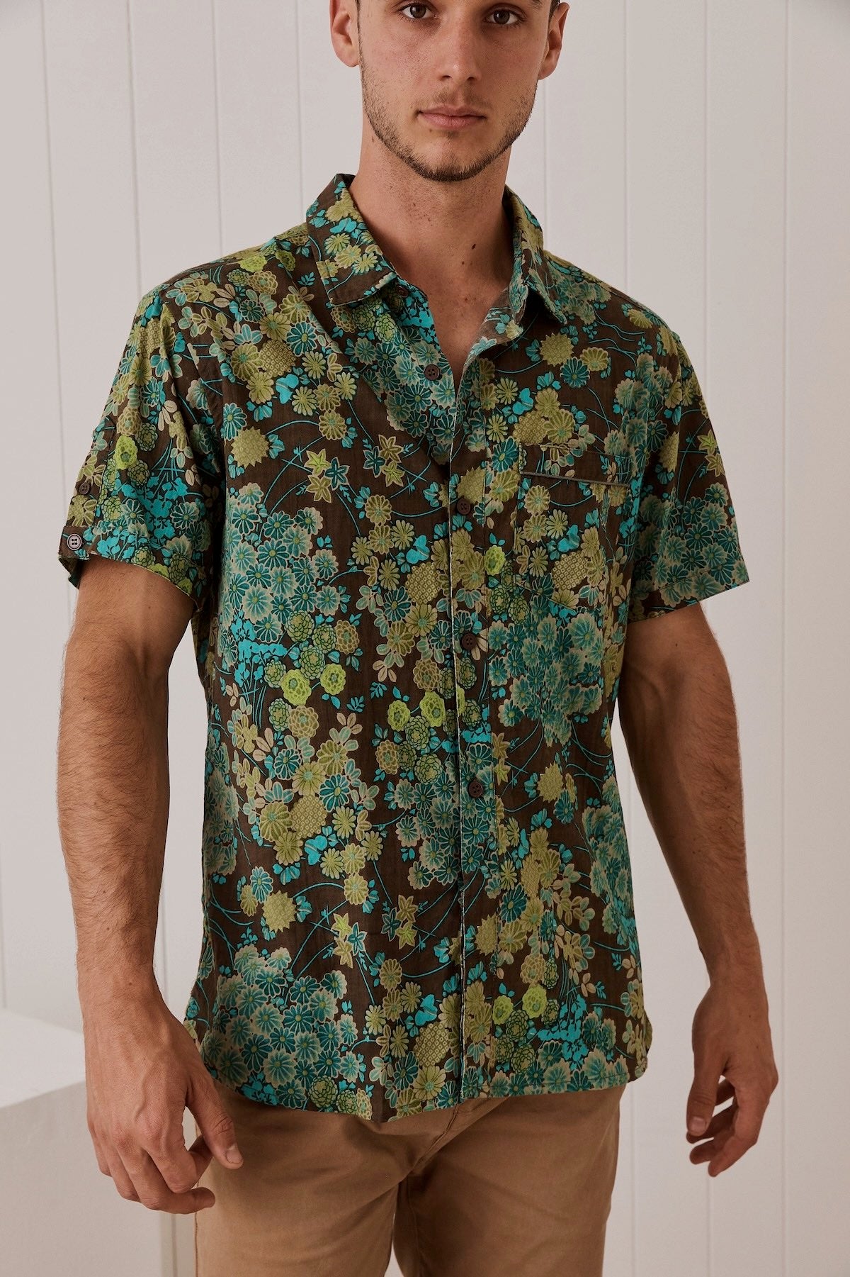 MahaShe Men’s Short Sleeve Shirt | 100% Cotton Printed Button-Down