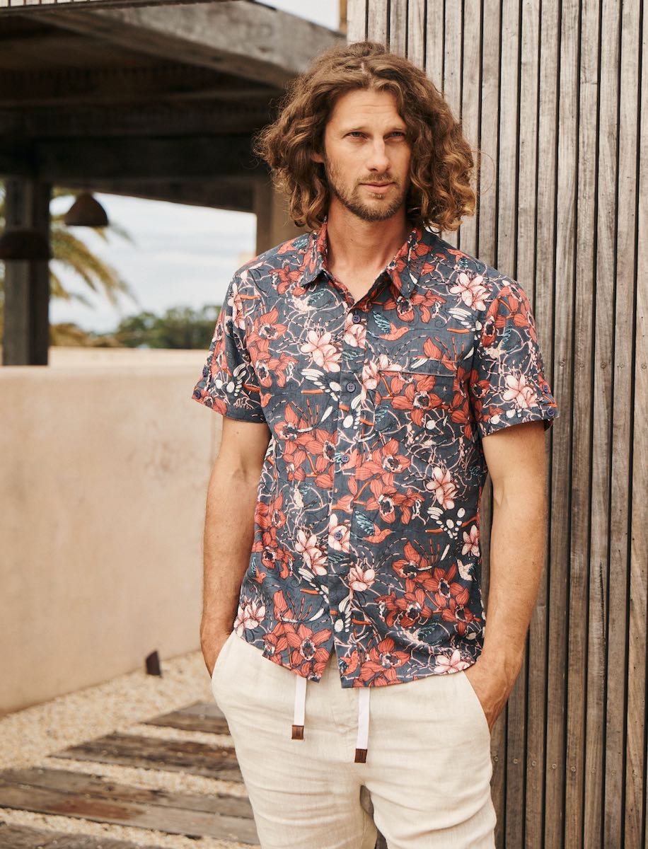 MahaShe Men’s Short Sleeve Shirt | 100% Cotton Printed Button-Down