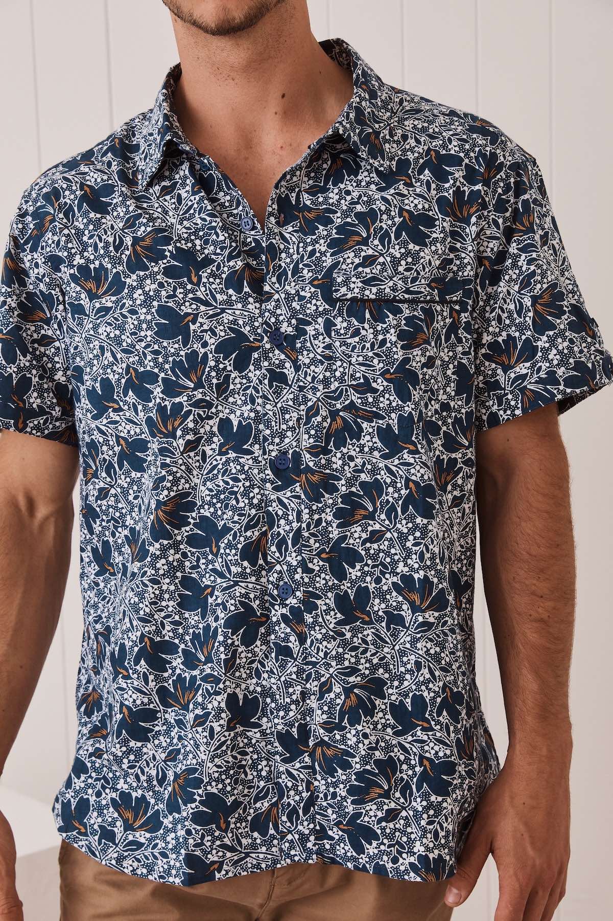 MahaShe Men’s Short Sleeve Shirt | 100% Cotton Printed Button-Down