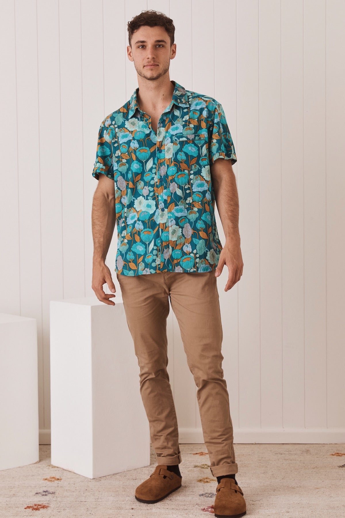 MahaShe Men’s Short Sleeve Shirt | 100% Cotton Printed Button-Down