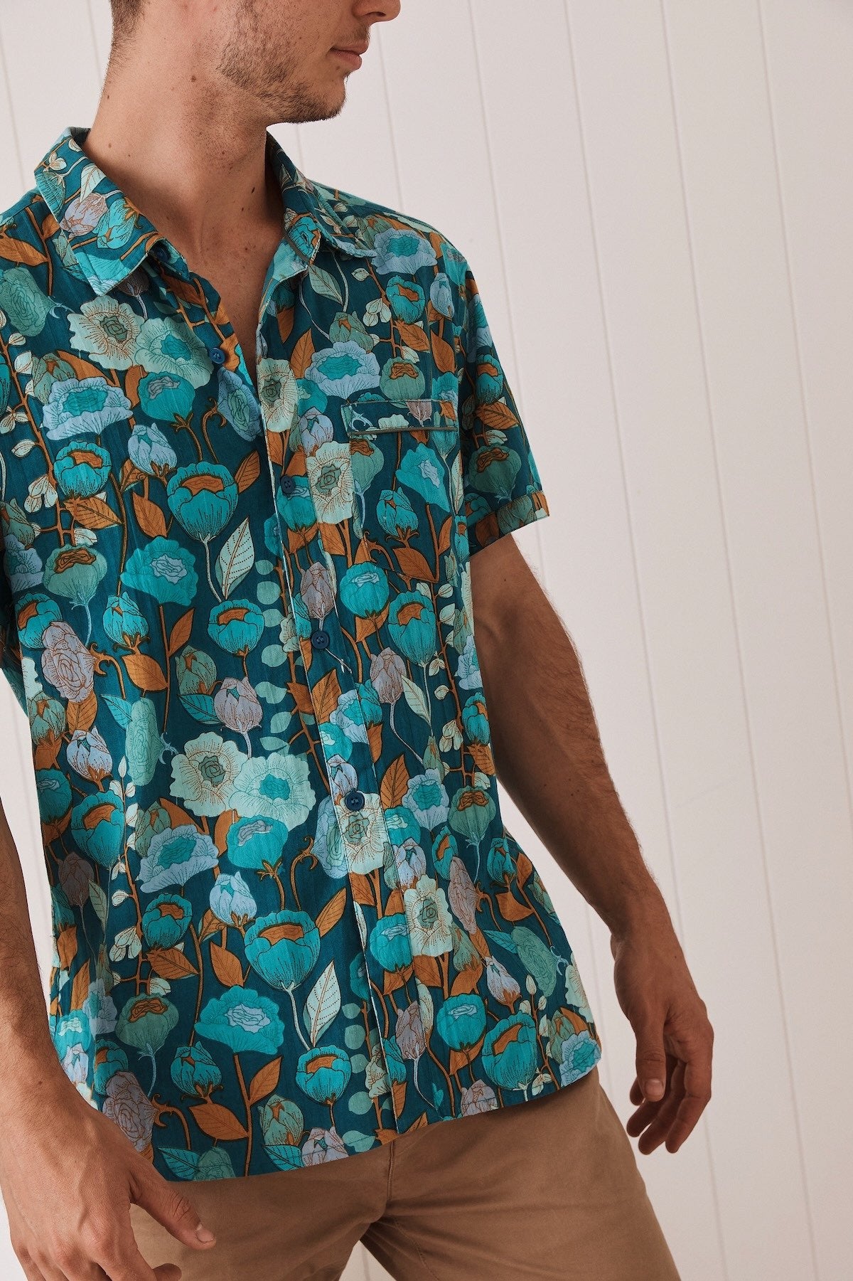 MahaShe Men’s Short Sleeve Shirt | 100% Cotton Printed Button-Down