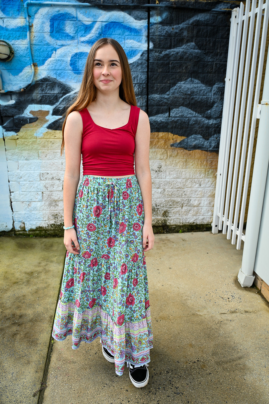 Maeve Maxi Skirt Aqua Wildflower