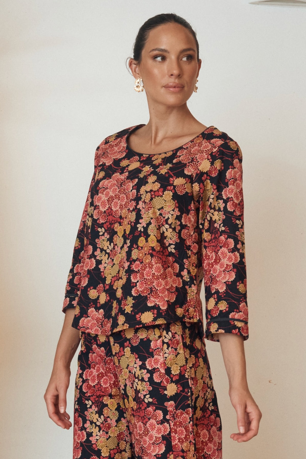 MahaShe Millie Top in Autumn Blossom | Sustainable Cotton Floral Blouse