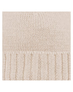 Close-up of Toshi Organic Beanie Rover Driftwood, a Beige knit beanie on a white background.