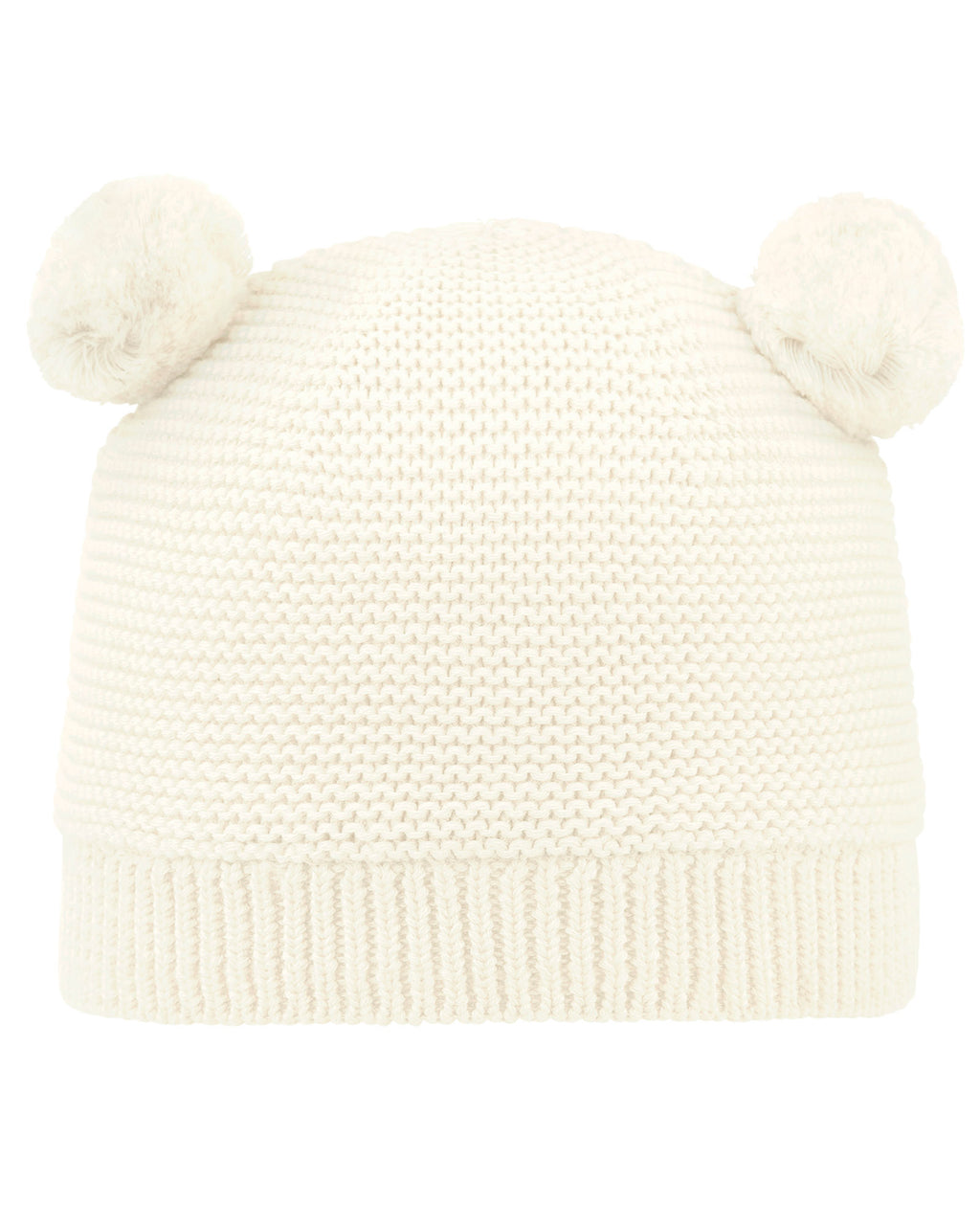 Toshi Organic Beanie Snowy/Cream, cream white knit beanie with pom-poms on a white background.