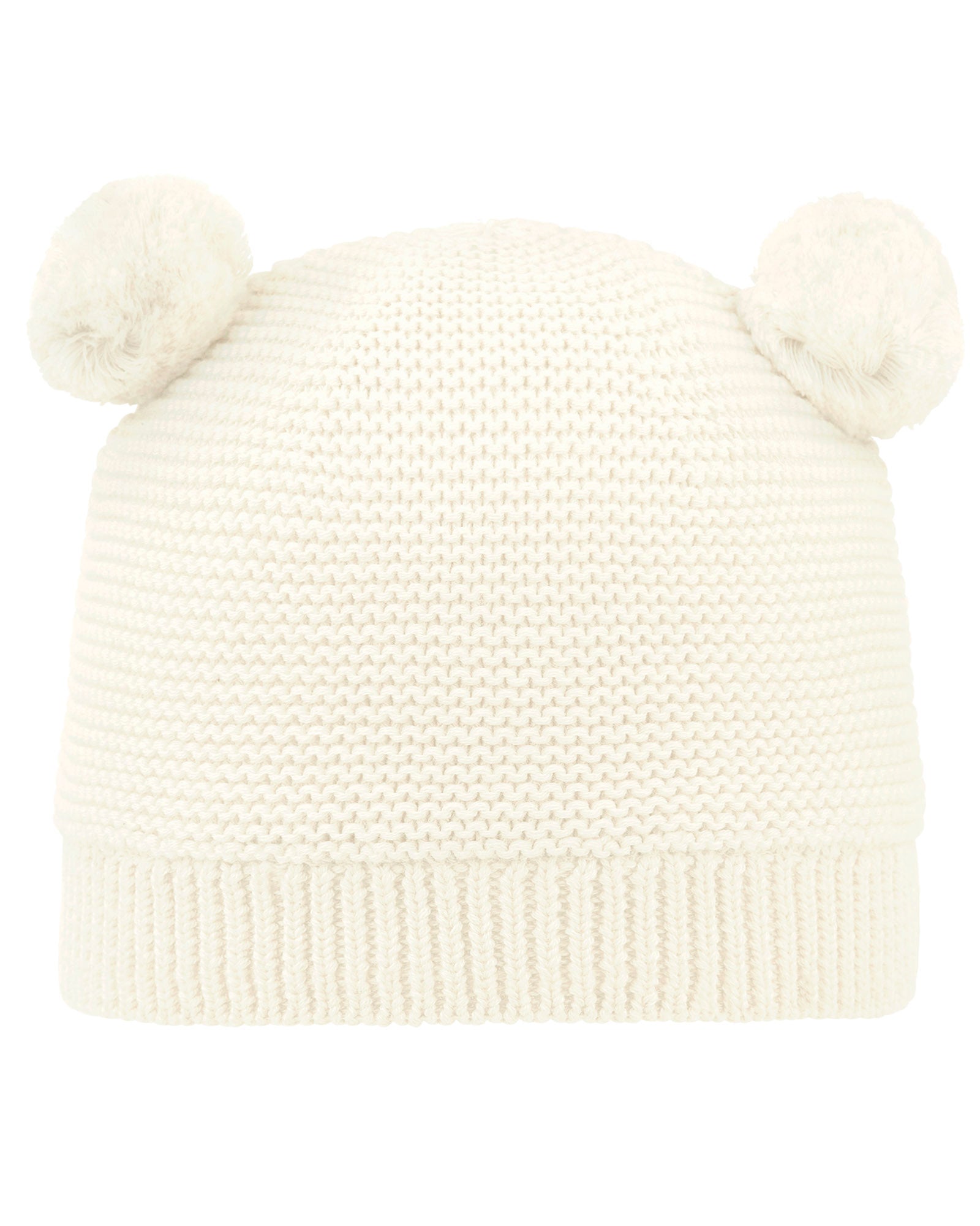 Toshi Organic Beanie Snowy/Cream, cream white knit beanie with pom-poms on a white background.
