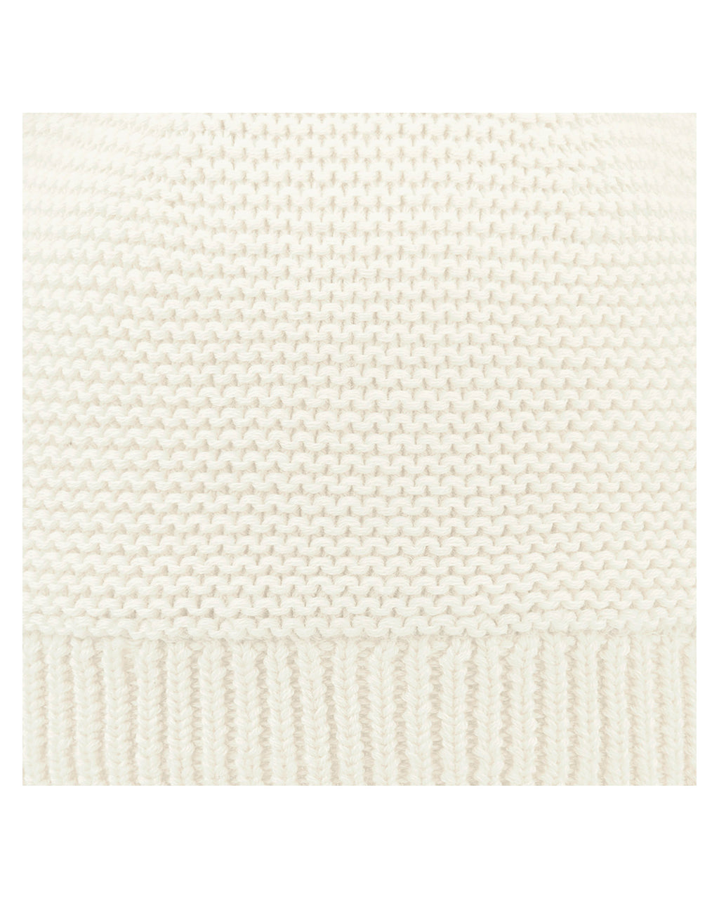 Close up of Toshi Organic Beanie Snowy/Cream, cream white knit beanie with pom-poms on a white background.