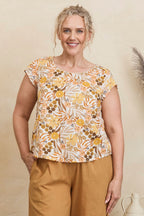 MahaShe Remi Top in Amber | Organic Cotton Floral Peplum Blouse
