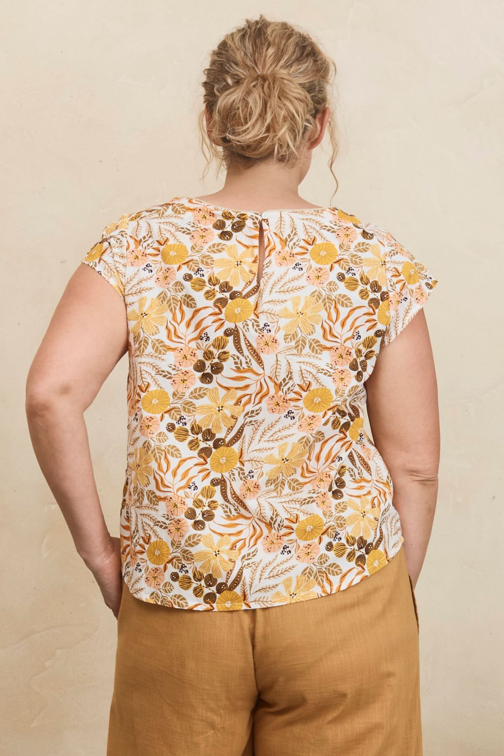MahaShe Remi Top in Amber | Organic Cotton Floral Peplum Blouse