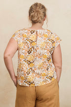 MahaShe Remi Top in Amber | Organic Cotton Floral Peplum Blouse