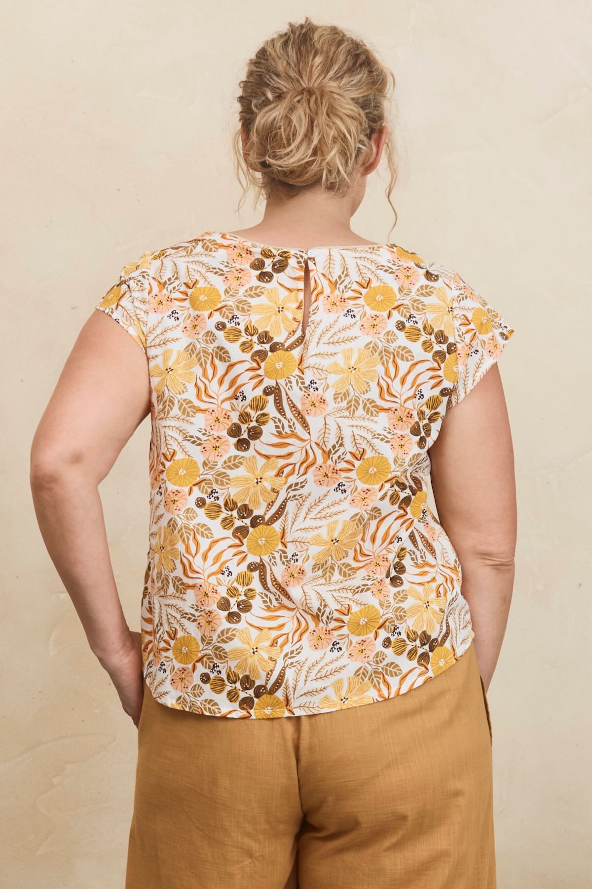 MahaShe Remi Top in Amber | Organic Cotton Floral Peplum Blouse