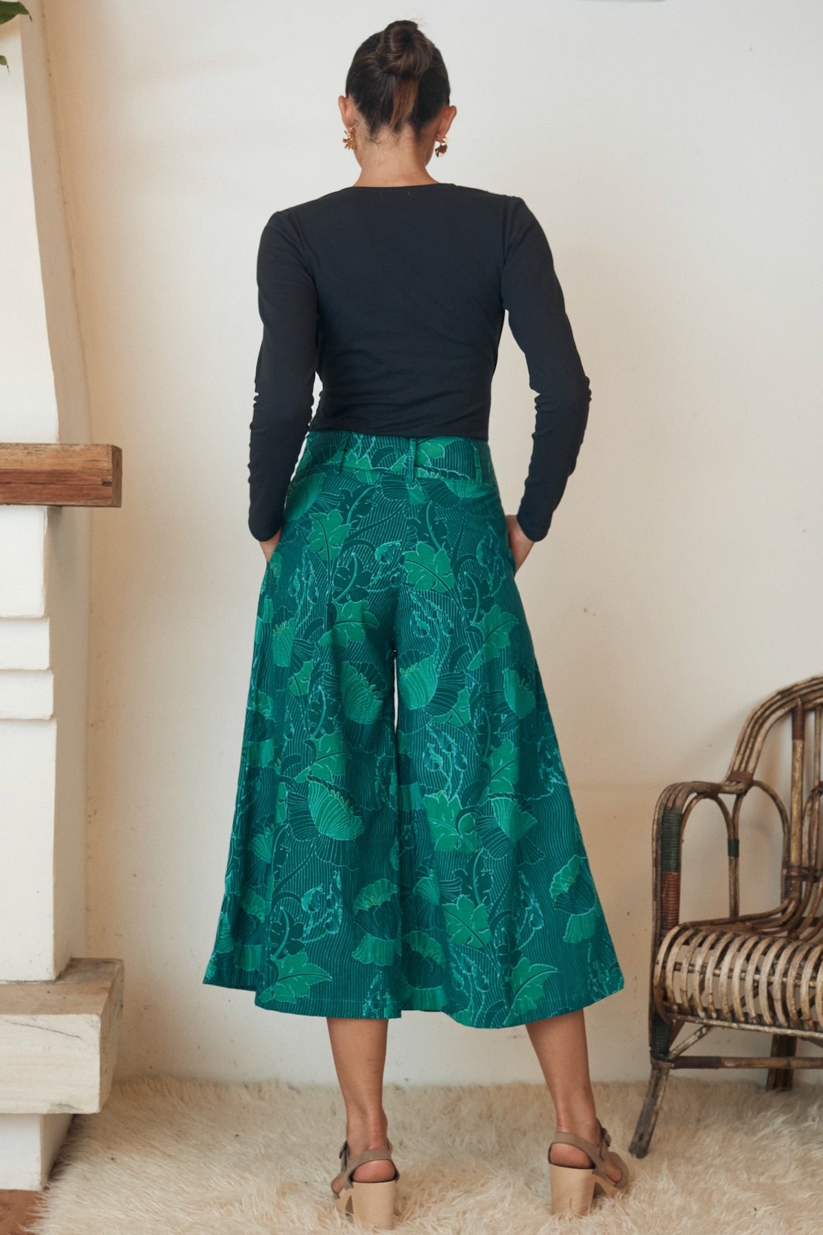 MahaShe Simone Trouser in Lotus & Aqua | High-Waisted 100% Cotton Floral Pants