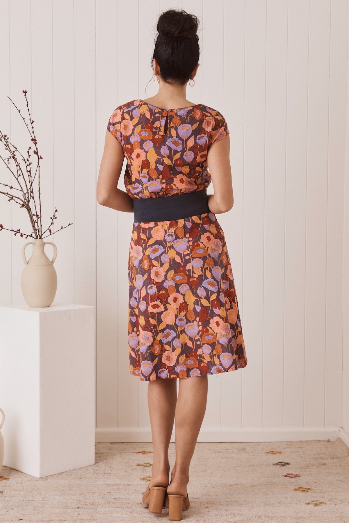 MahaShe Sita Skirt in Poppy Peach | 100% Cotton Floral Wrap-Style Midi Skirt