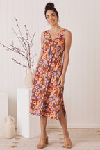 MahaShe Sunday Dress in Poppy Peach | 100% Cotton Floral Midi Sun Dress