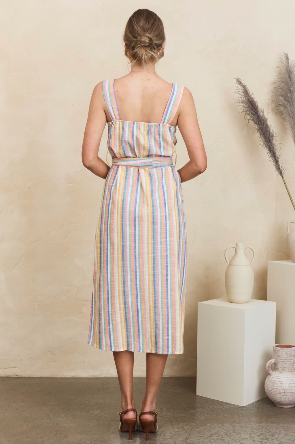 MahaShe Sunday Dress in Summer Stripe | 100% Cotton Hand-Printed Sundress