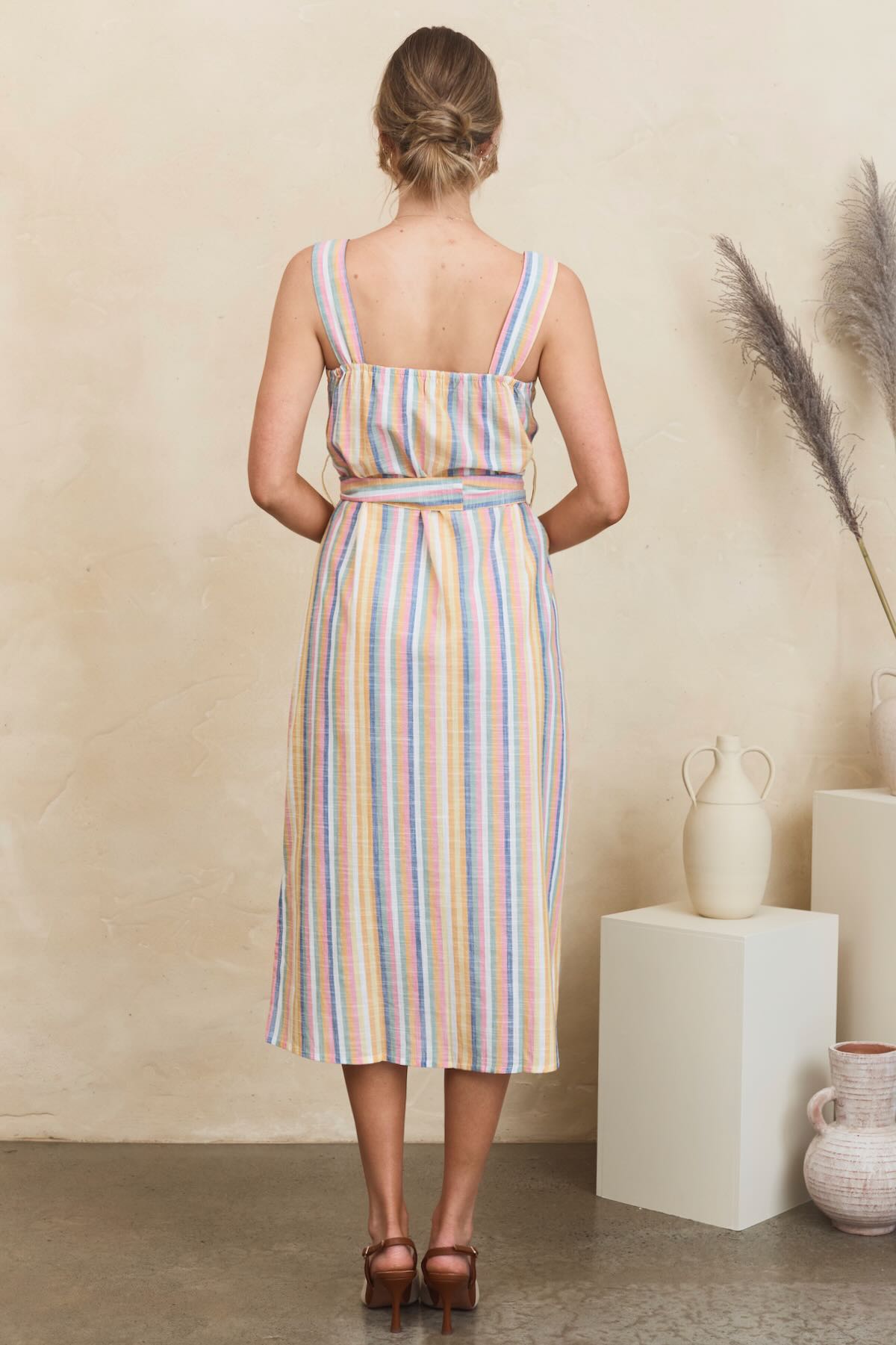 MahaShe Sunday Dress in Summer Stripe | 100% Cotton Hand-Printed Sundress