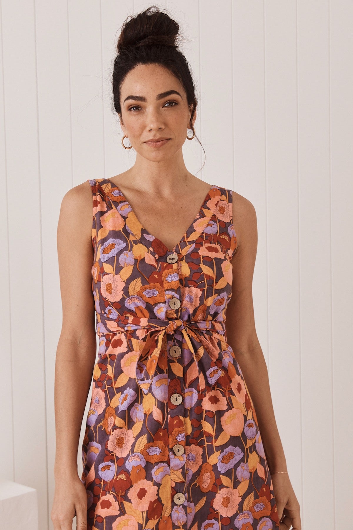 MahaShe Sunday Dress in Poppy Peach | 100% Cotton Floral Midi Sun Dress