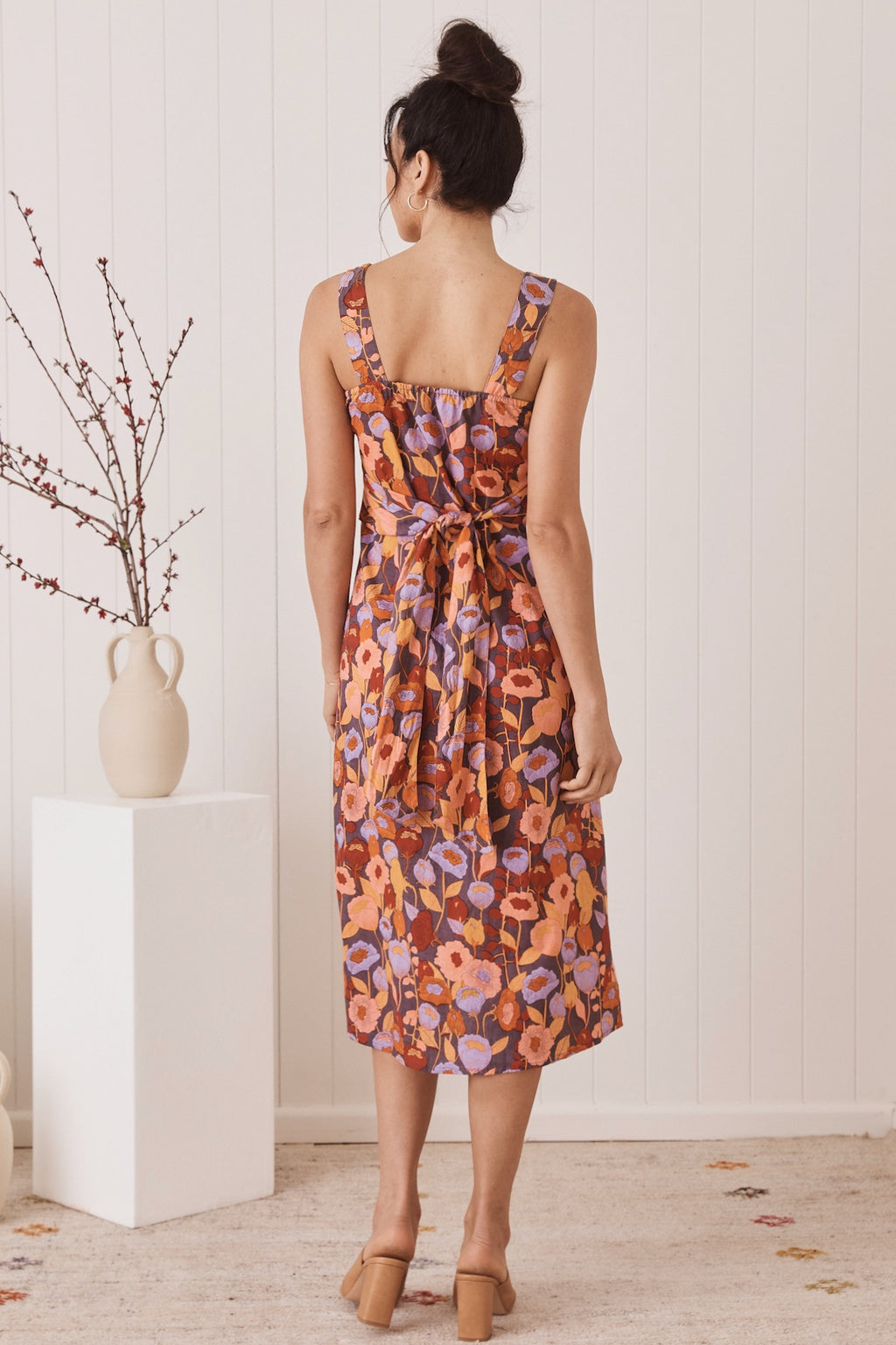 MahaShe Sunday Dress in Poppy Peach | 100% Cotton Floral Midi Sun Dress