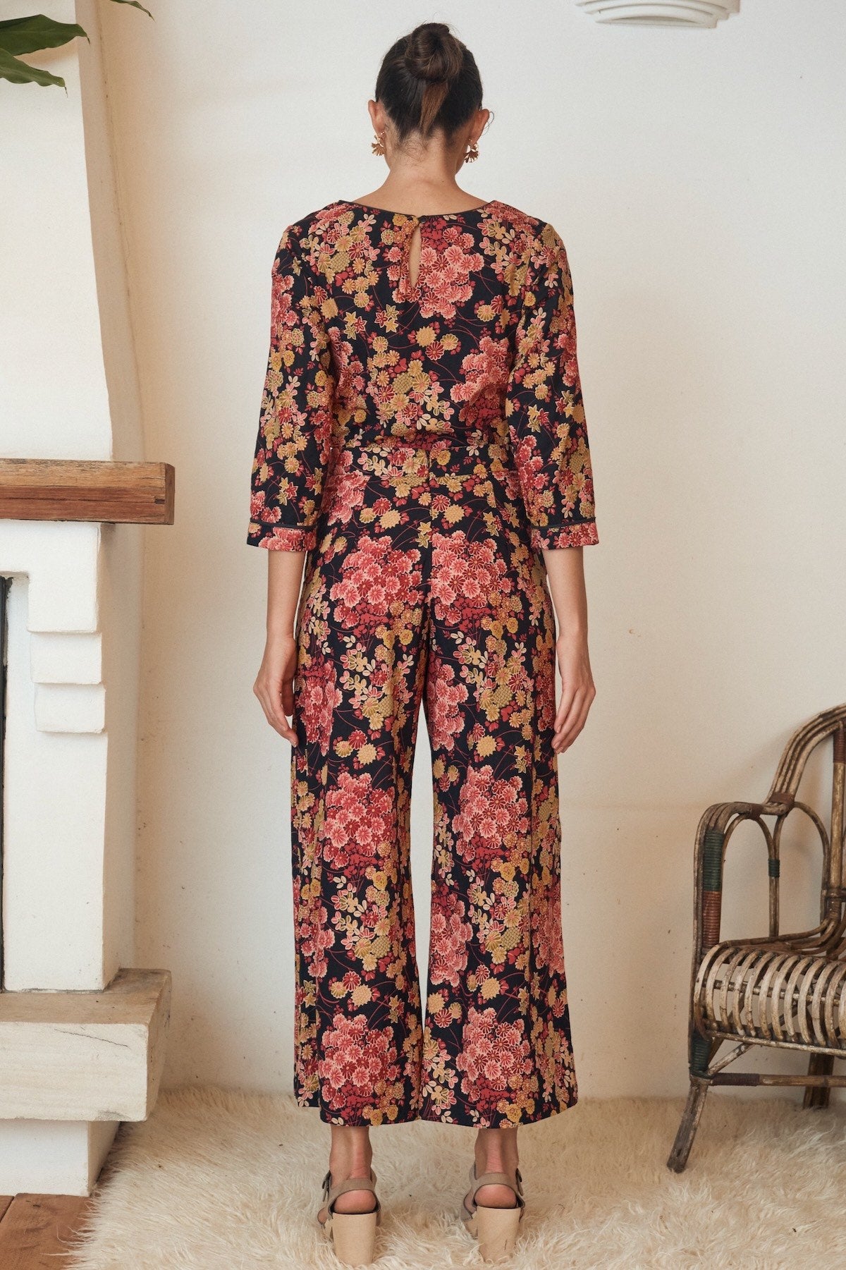 MahaShe Talia Trouser in Autumn Blossom | High-Waisted 100% Cotton Wide-Leg Pants