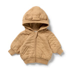 Wilson & Frenchy Honey Fawn Organic Quilted Jacket, a Beige quilted hoodie on a white background.