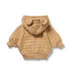 Wilson & Frenchy Honey Fawn Organic Quilted Jacket, a Beighe quilted with bear ears on a white background.