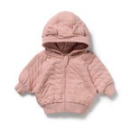 Wilson & Frenchy Rose Organic Quilted Jacket, a Pink quilted hoodie on a white background