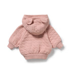 Wilson & Frenchy Rose Organic Quilted Jacket, a Pink quilted jacket with bear ears on a white background.