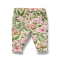 Floral patterned baby pants on a white background