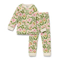 Wilson & Frenchy Organic Cotton Pyjamas, a Floral pajama set with pink flowers and green leaves.