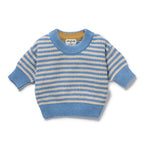 Wilson & Frenchy Organic Knitted Stripe Jumper, a Blue and beige striped sweater on a white background.