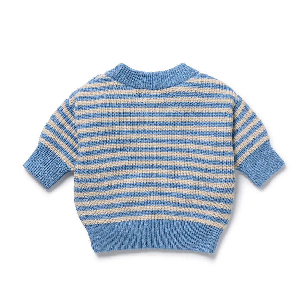 Wilson & Frenchy Organic Knitted Stripe Jumper, a Blue and beige striped sweater on a white background.