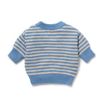 Wilson & Frenchy Organic Knitted Stripe Jumper, a Blue and beige striped sweater on a white background.