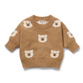 Wilson & Frenchy Organic Knitted Jacquard Jumper, a brown sweater with bear patterns.
