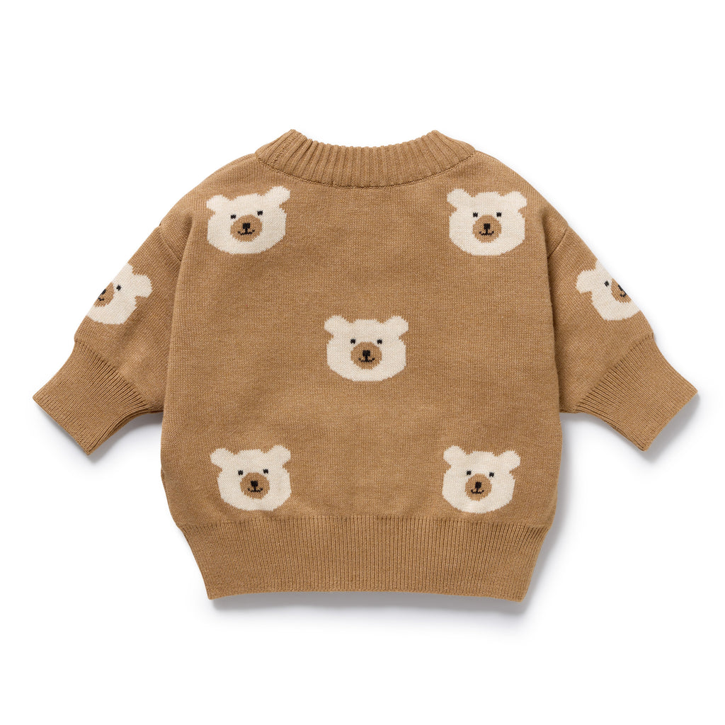 Wilson & Frenchy Organic Knitted Jacquard Jumper a brown sweater with bear patterns.